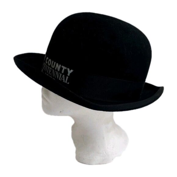 Vintage 1970 Perry Co. Sequi-Centennial  1820-1970 Black Wool Felt Hat - 7 3/8 - Picture 2 of 8